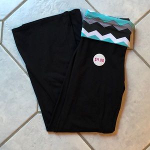 Black Wide Leg Yoga Pants with Colored Waistband